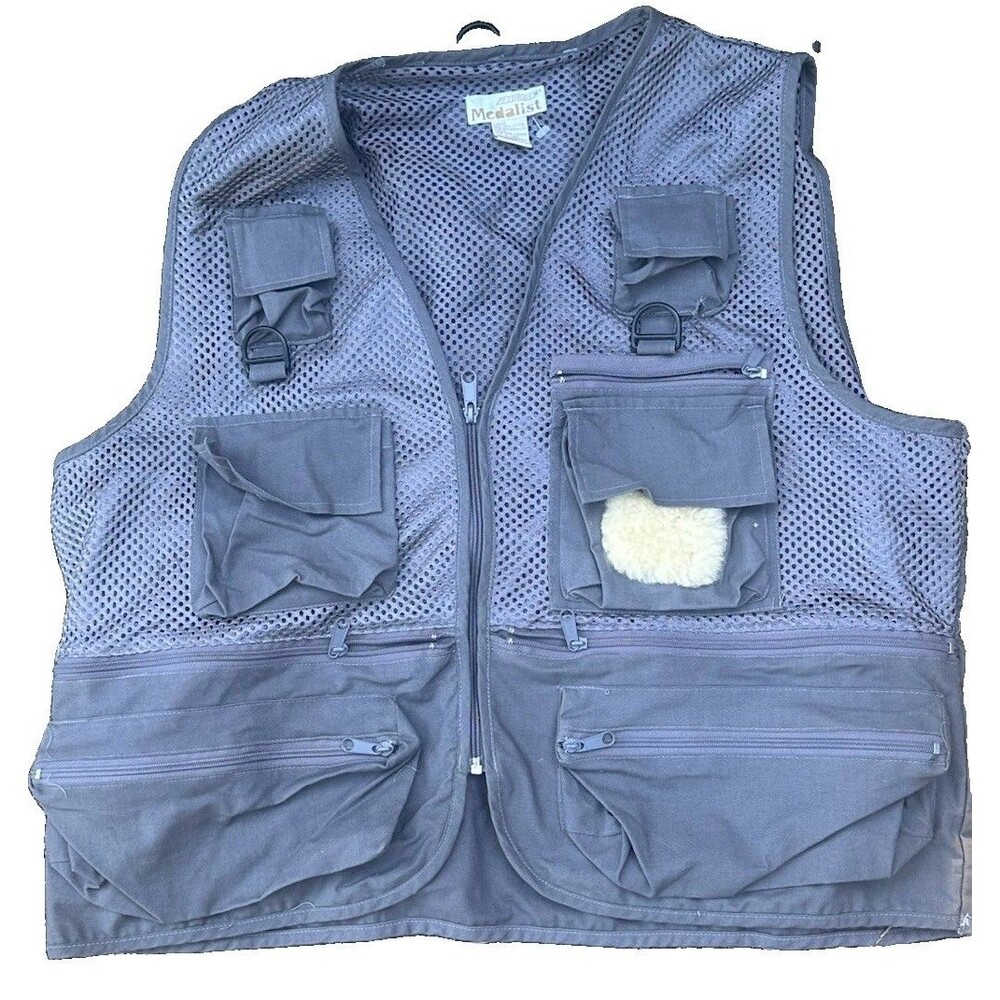 Medalist Utility Fishing Vest Gray Mesh Zip Front Multi Pocket Men’s L XL